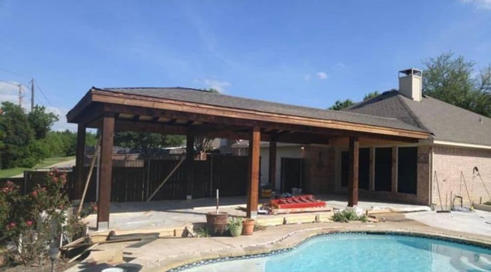 Pergola Construction Over Poolside Patio