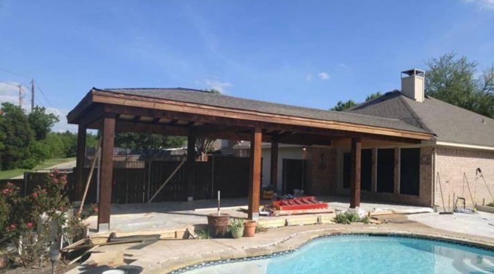 Pergola Construction Over Poolside Patio